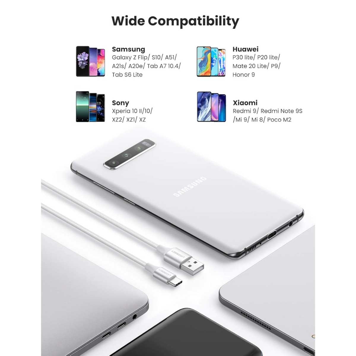 يوجرين US288 كابل USB-A إلى USB-C بقدرة 3A