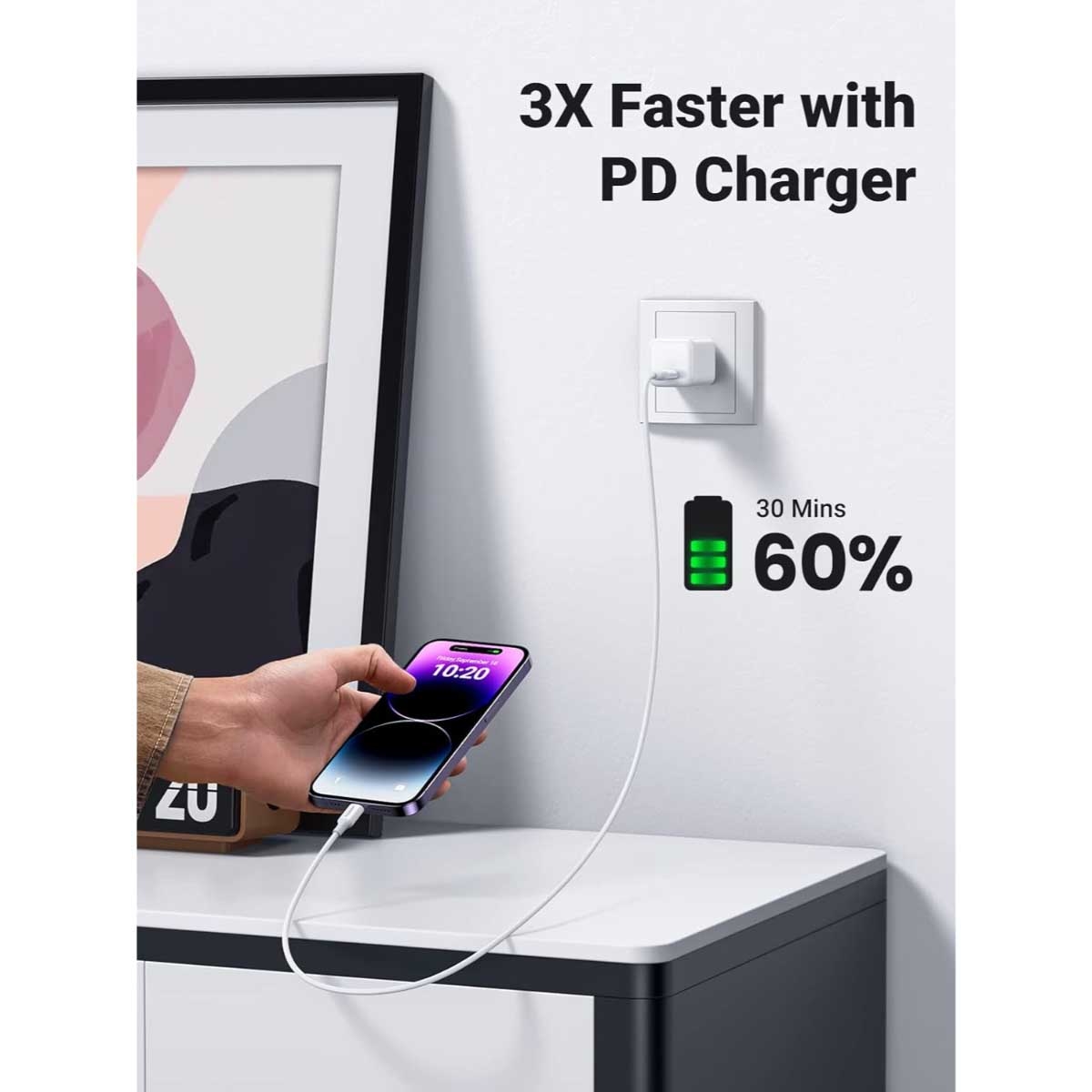 يوجرين كابل USB-C إلى Lightning أبيض بطول 1m
