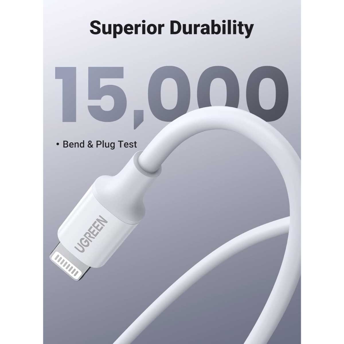 يوجرين كابل USB-C إلى Lightning أبيض بطول 1m