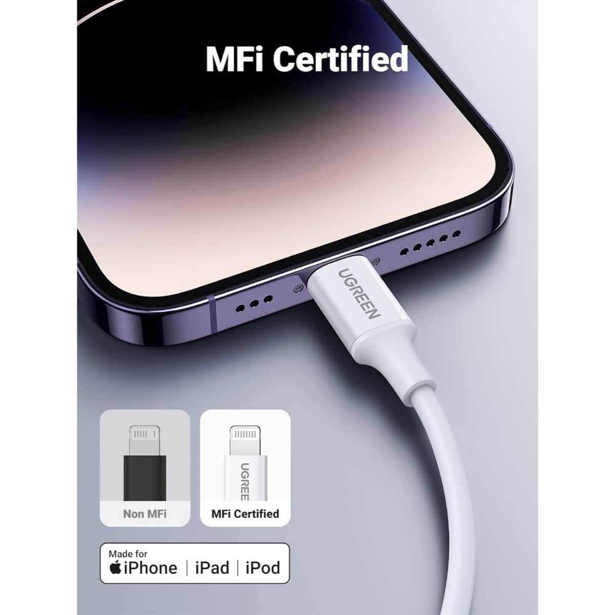 UGREEN White 1m USB-C to Lightning Cable