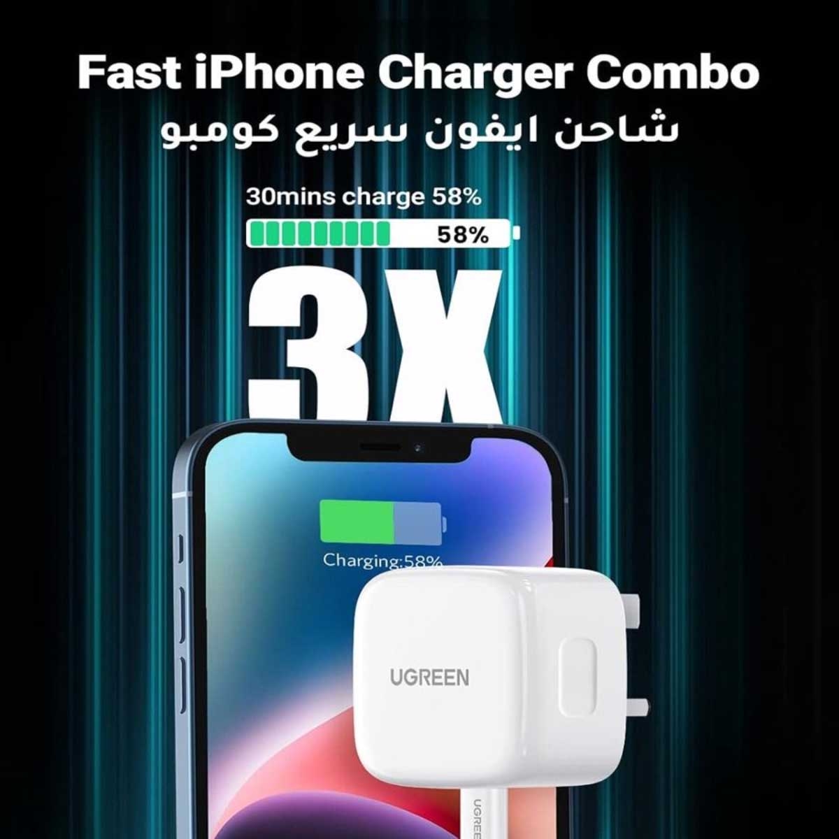 يوجرين شاحن حائط USB-C بقدرة 20W مع كابل Lightning