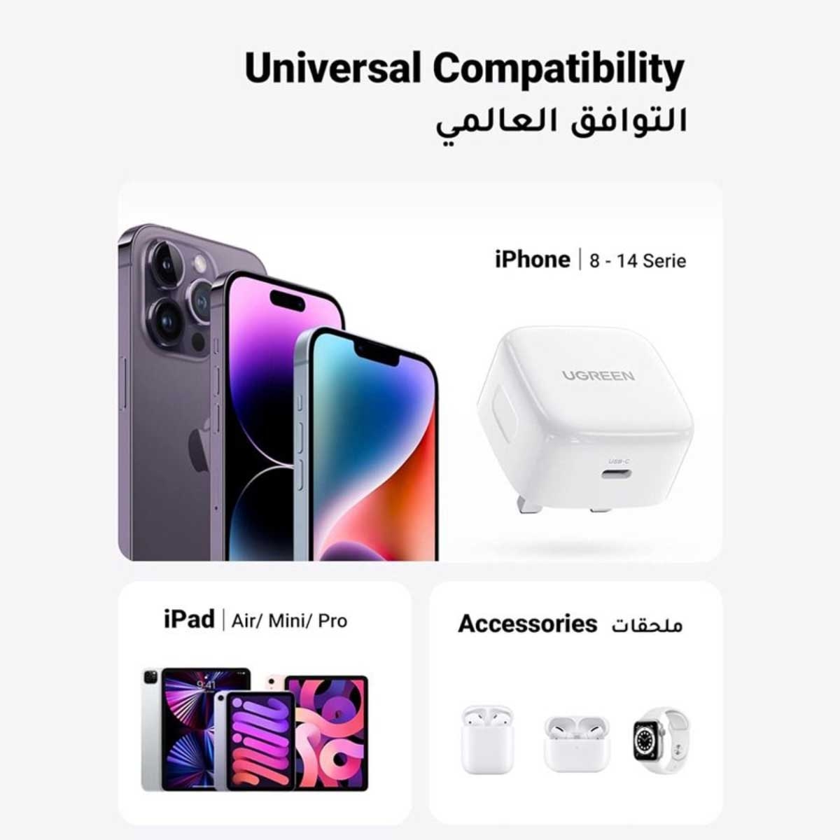 يوجرين شاحن حائط USB-C بقدرة 20W مع كابل Lightning