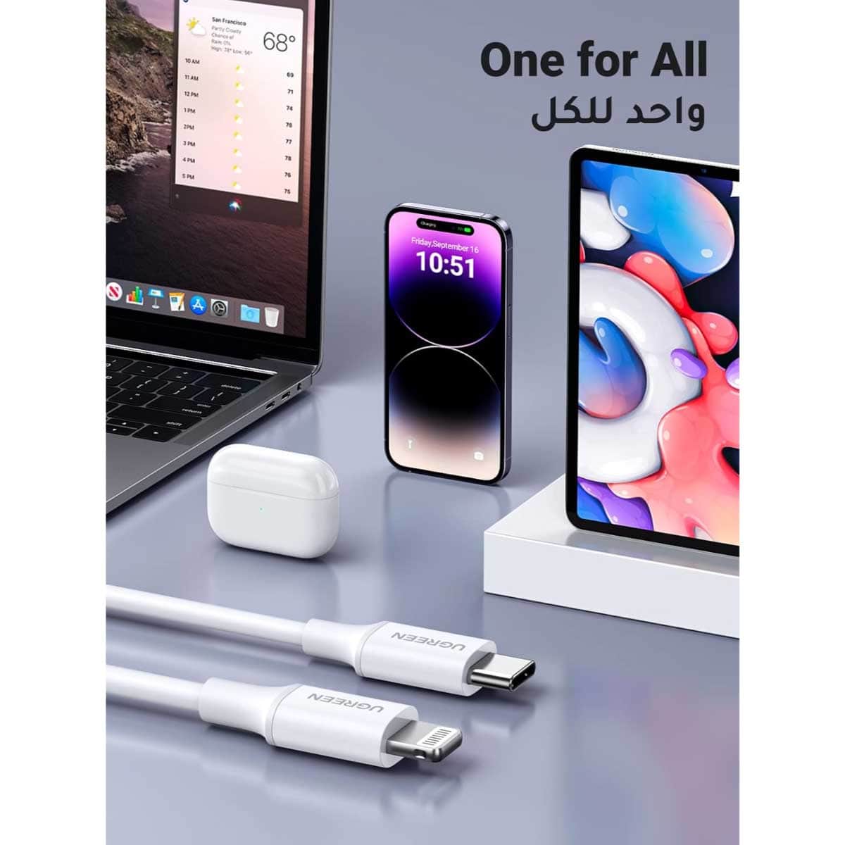 UGREEN White 2m 20W USB-C to Lightning Cable