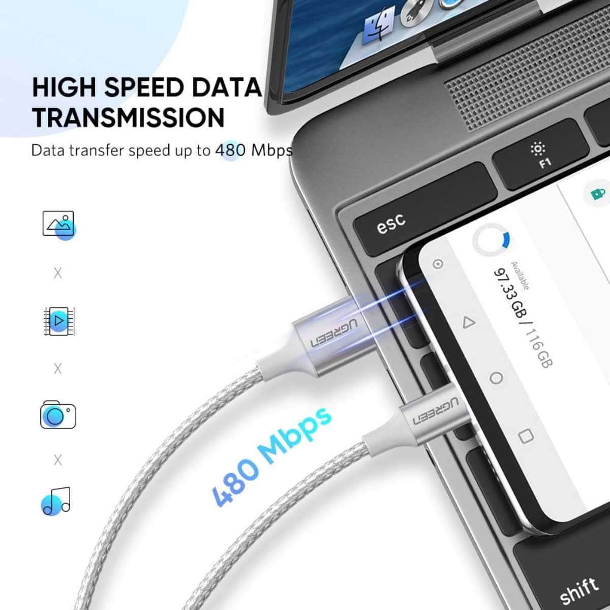 UGREEN US288 3A USB-A to USB-C Cable