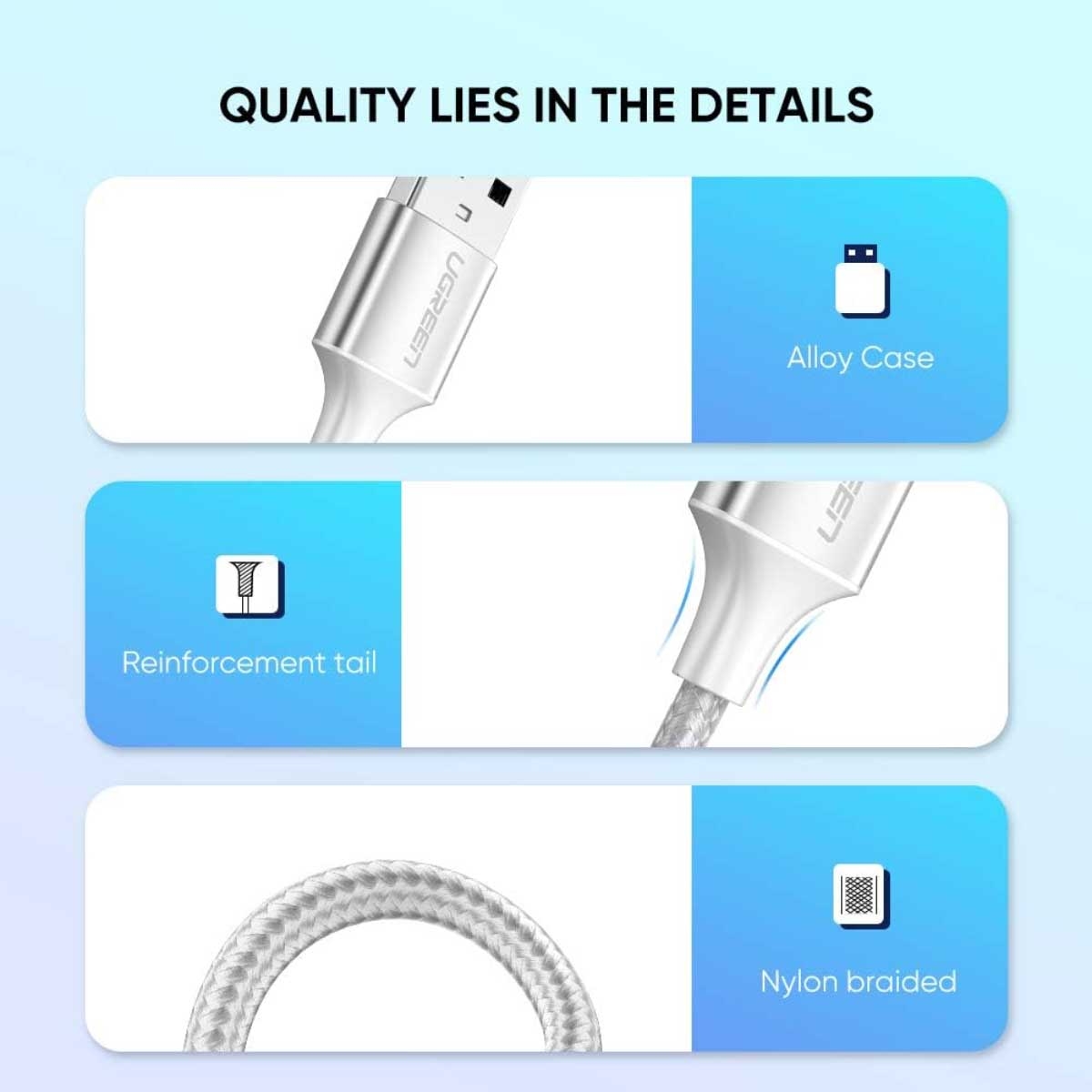يوجرين US288 كابل USB-A إلى USB-C بقدرة 3A