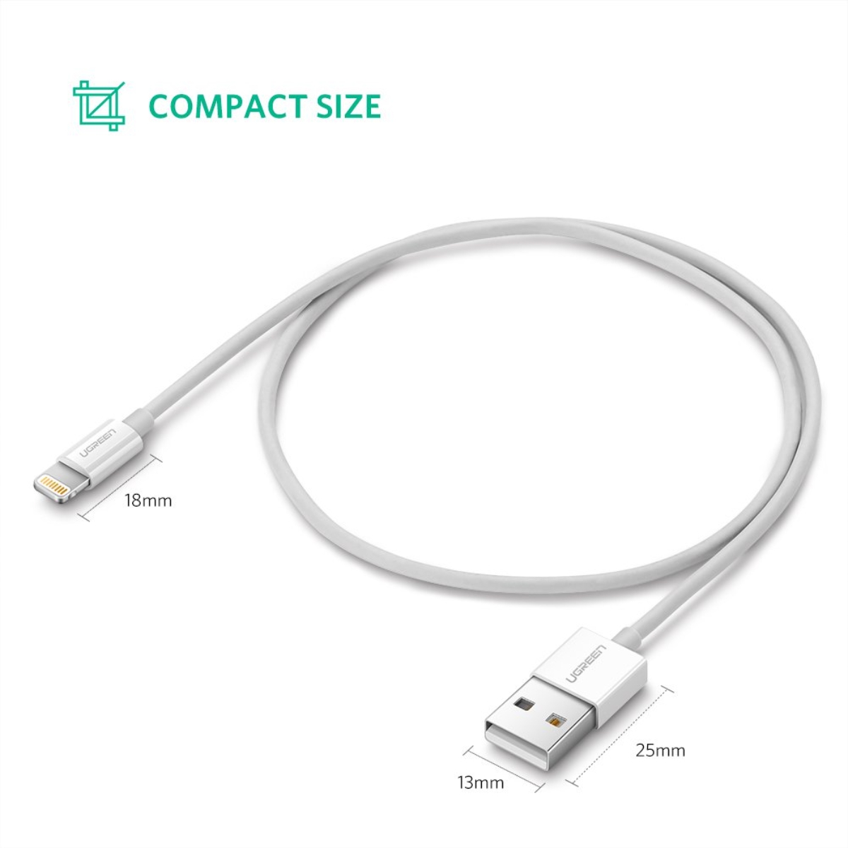 يوجرين كابل USB-A إلى Lightning أبيض بطول 2m