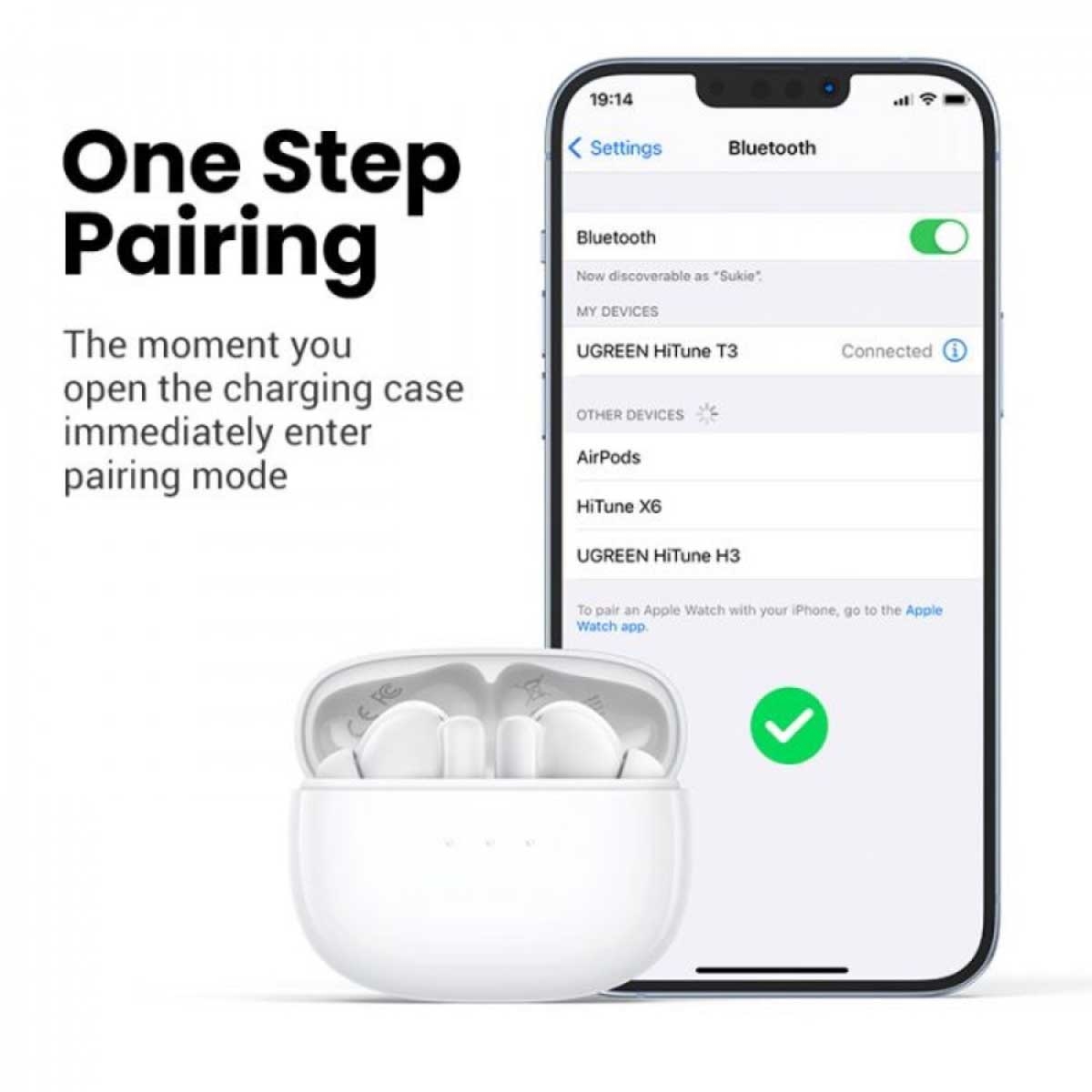 UGREEN White HiTune T3 True Wireless Earbuds