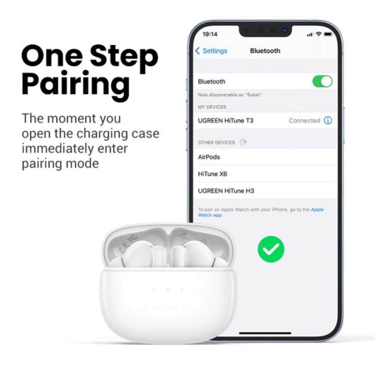UGREEN White HiTune T3 True Wireless Earbuds