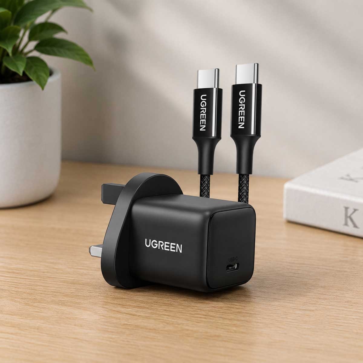 يوجرين X513 شاحن حائط USB-C GaN بقدرة 30W مع كابل USB-C