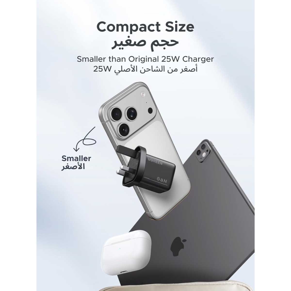 يوجرين Zapix شاحن حائط USB-C بقدرة 25W مع كابل USB-C بطول 1m وقدرة 60W