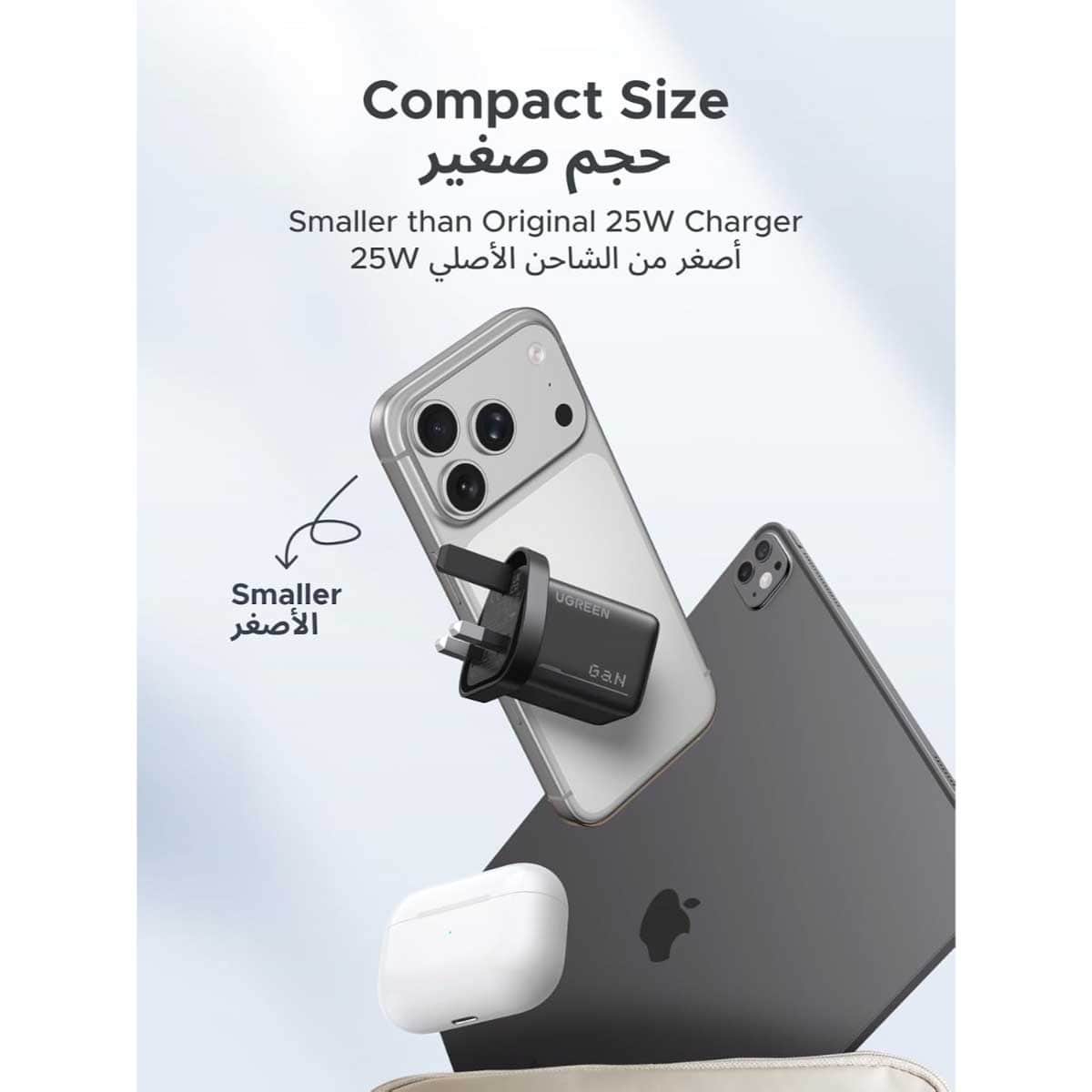 يوجرين Zapix شاحن حائط USB-C بقدرة 25W مع كابل USB-C بطول 1m وقدرة 60W