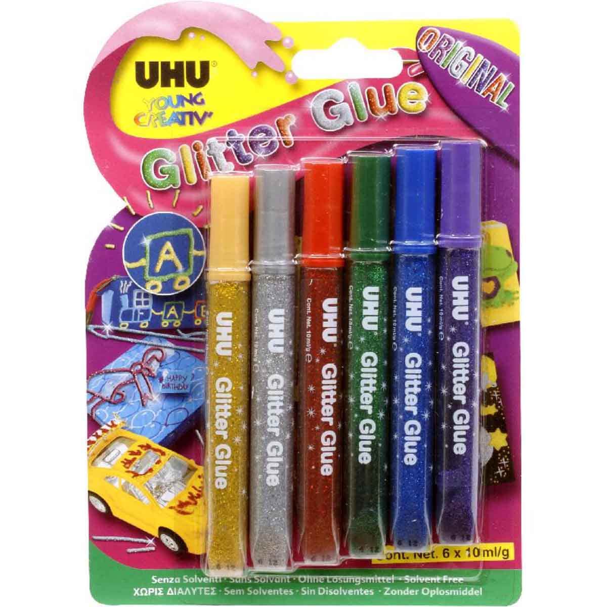 UHU 6-Piece 10ml Assorted Glitter Glue Tube Set