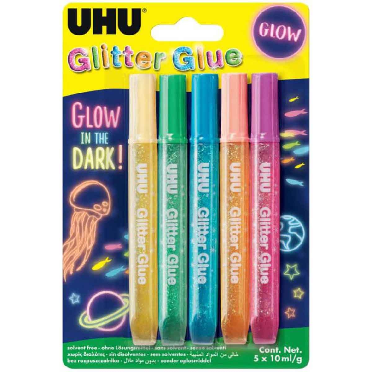 UHU 5-Piece Assorted Glow Glitter Glue Set