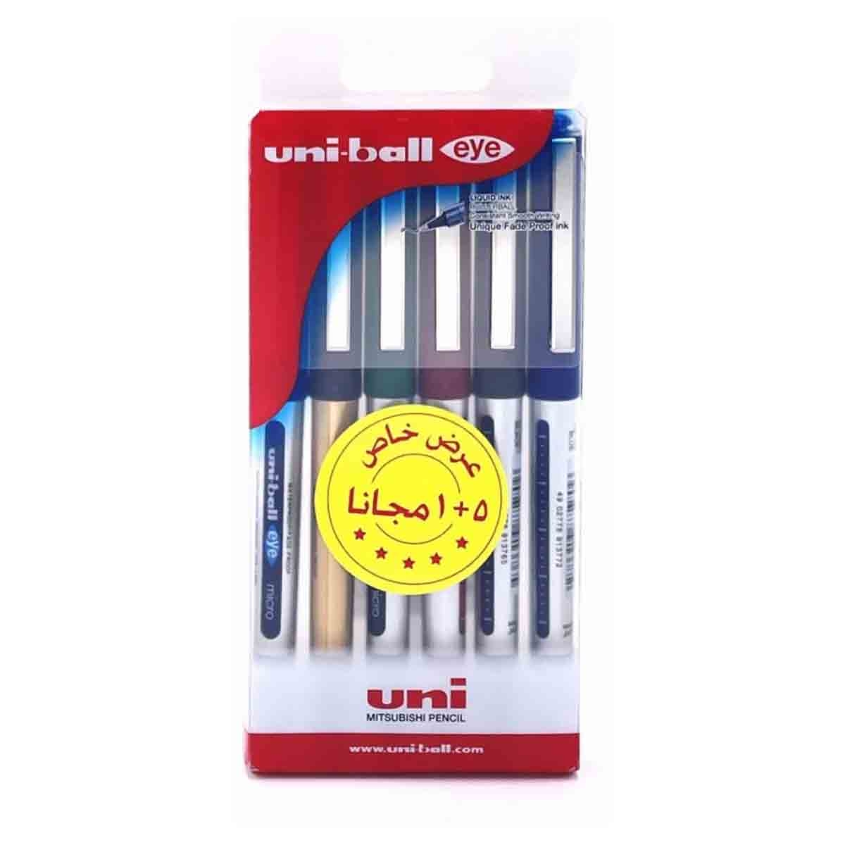 Uni-Ball 0.5mm Eye Waterproof Liquid Ink Ball Pen, Pack of 6