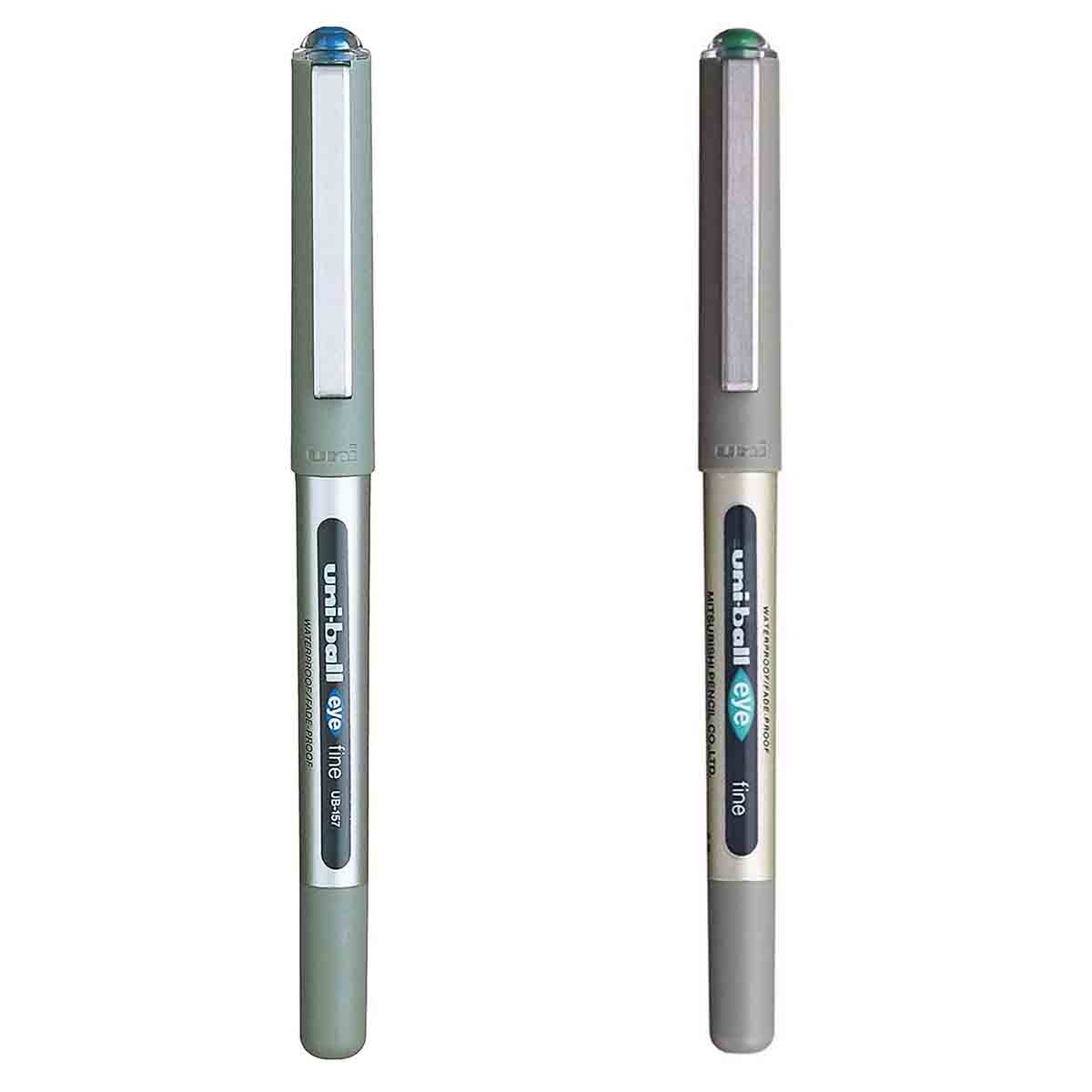 يوني بول مجموعة 2 قلم رولربول برأس دقيق أزرق وأخضر 0.7 ملم