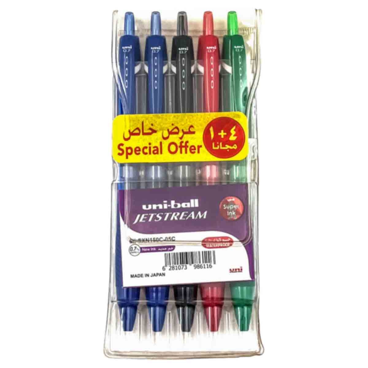 Uni-Ball 0.7mm Jetstream Colours Retractable Super Ink Pen, Pack of 5