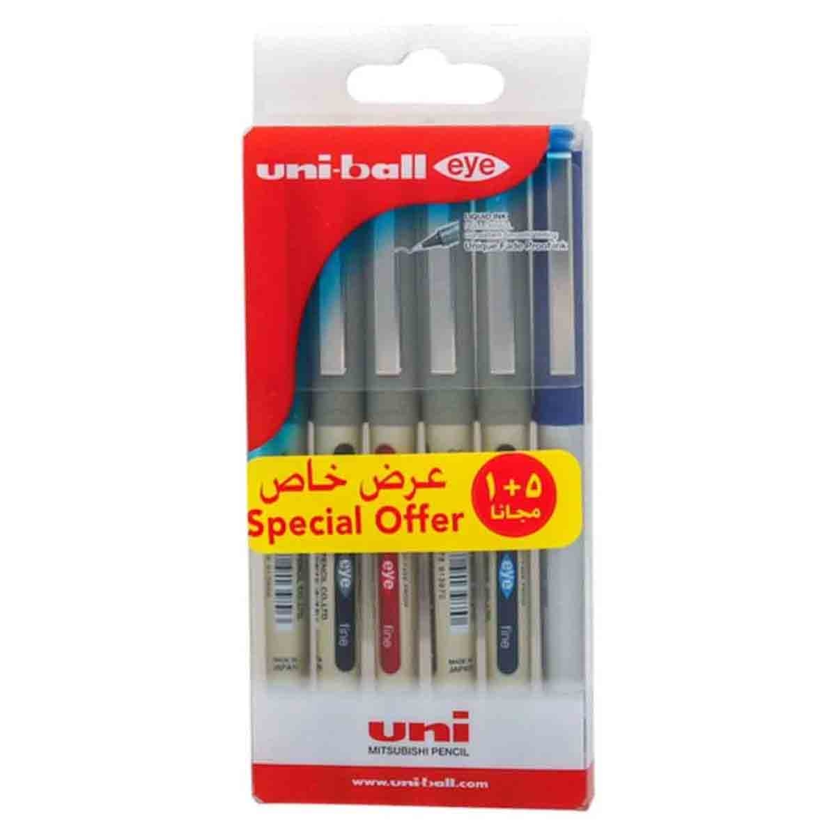 Uni-Ball MI-UB157-06C 0.7mm Eye Fine Tip Roller Ball Pen, Pack of 6