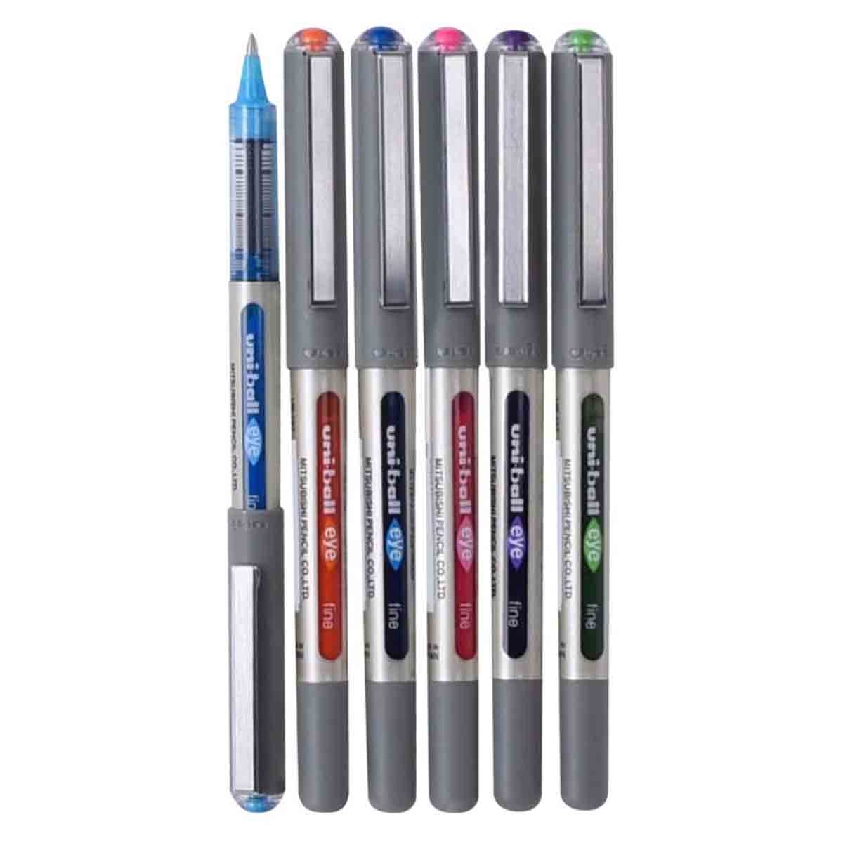 Uni-Ball MI-UB157-06COL 0.7mm Eye Fine Tip Roller Ball Pen, Pack of 6