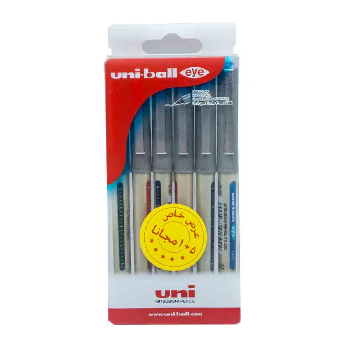 Uni-Ball MI-UB157-06COL 0.7mm Eye Fine Tip Roller Ball Pen, Pack of 6