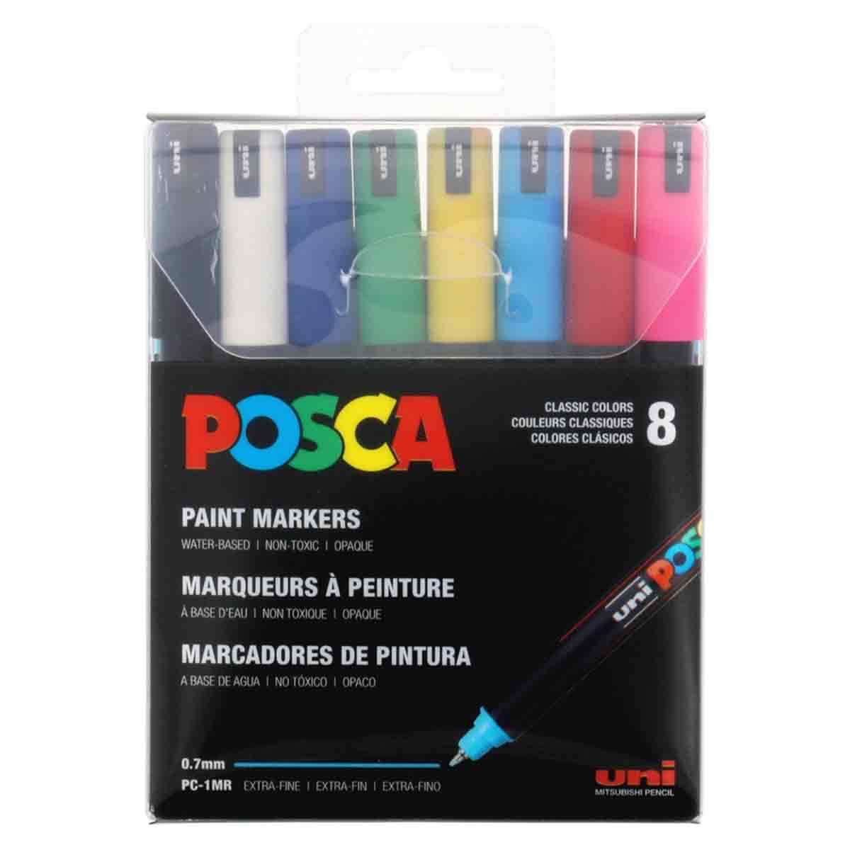 Uni Posca Acrylic Colour Paint Marker Set, Pack of 8