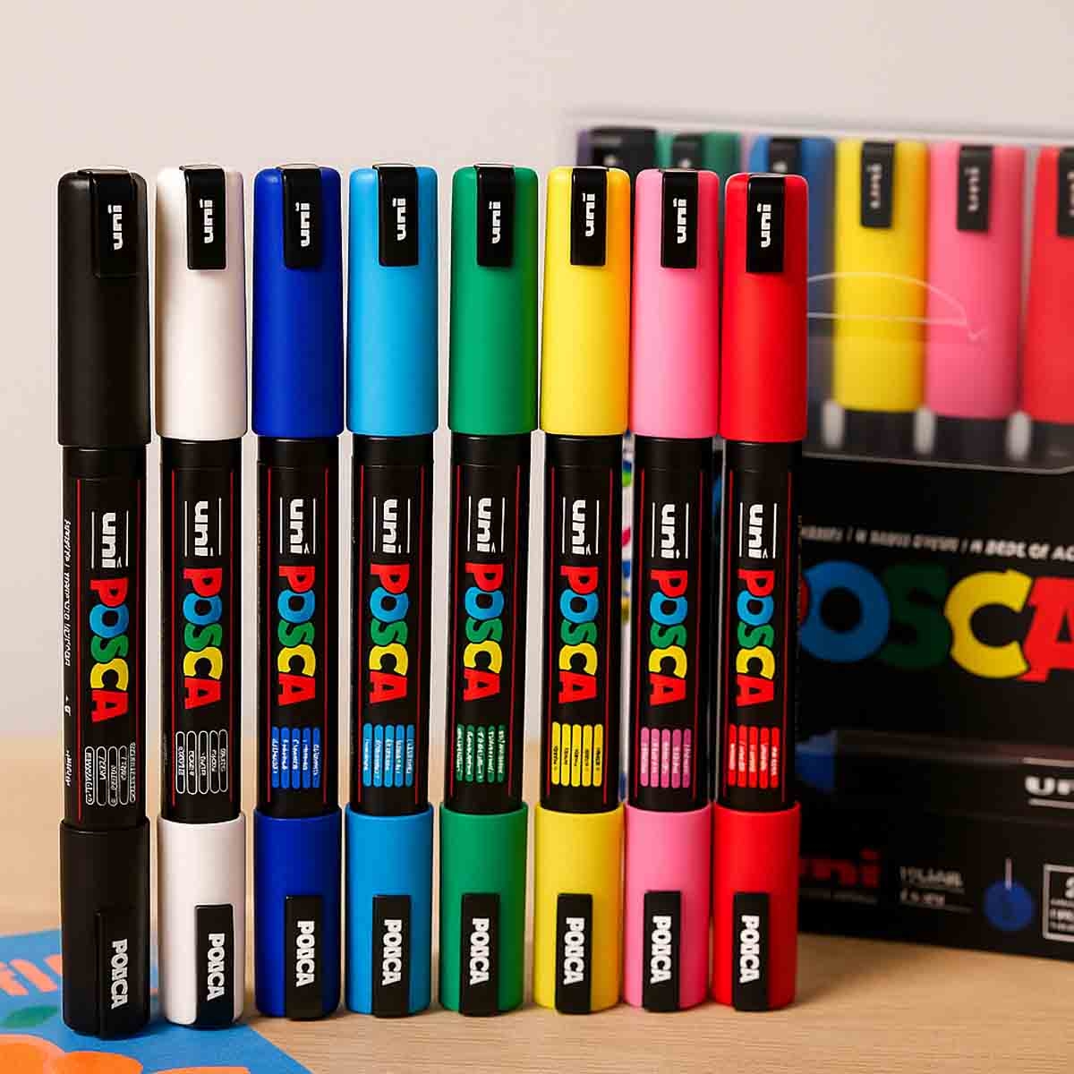 Uni Posca Acrylic Colour Paint Marker Set, Pack of 8