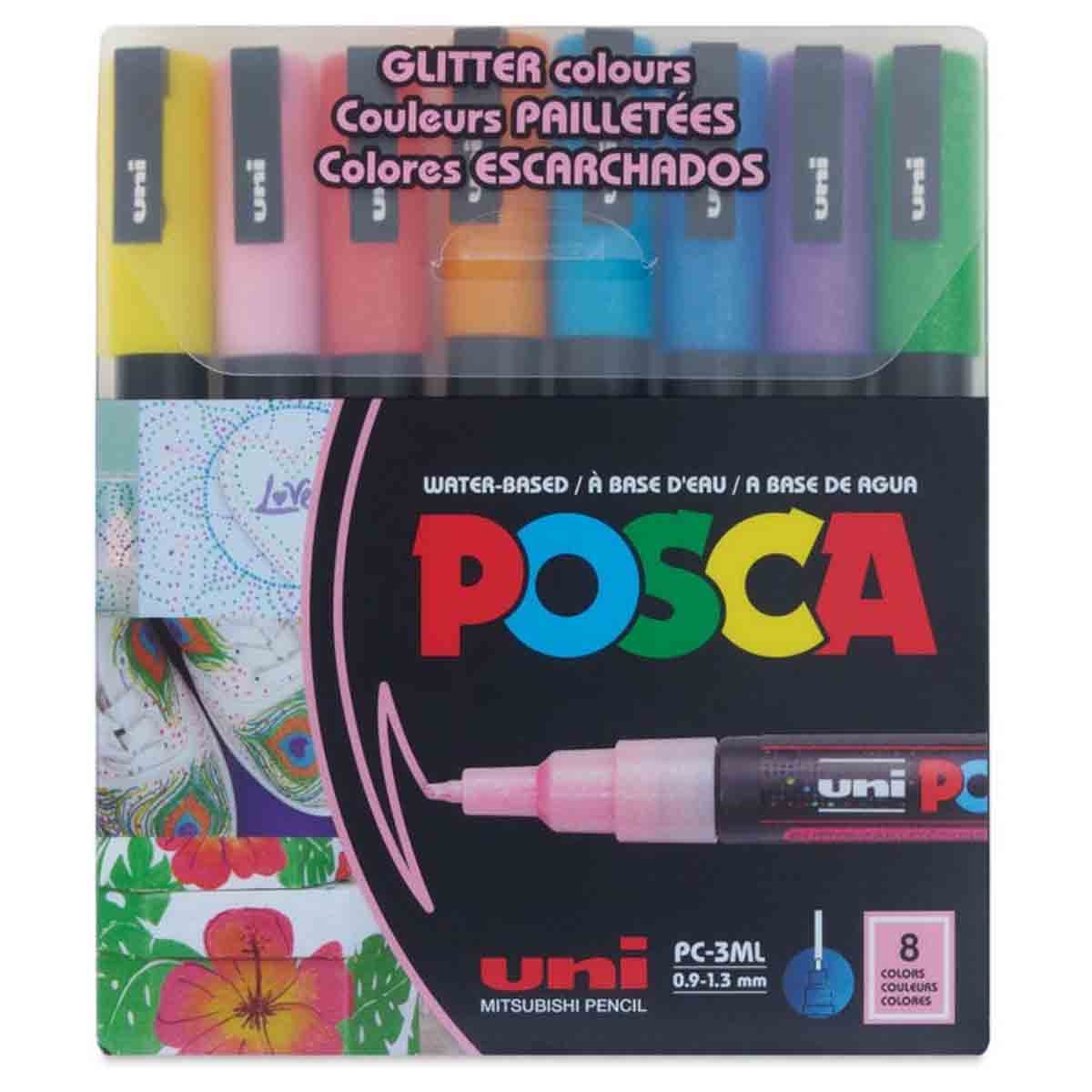 Uni Posca Glitter Colour Marker Set, Pack of 8