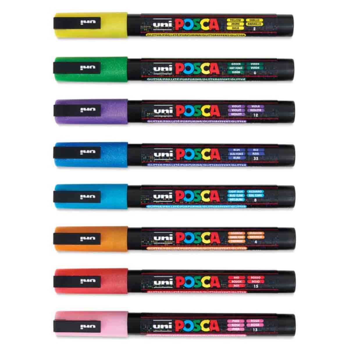 Uni Posca Glitter Colour Marker Set, Pack of 8