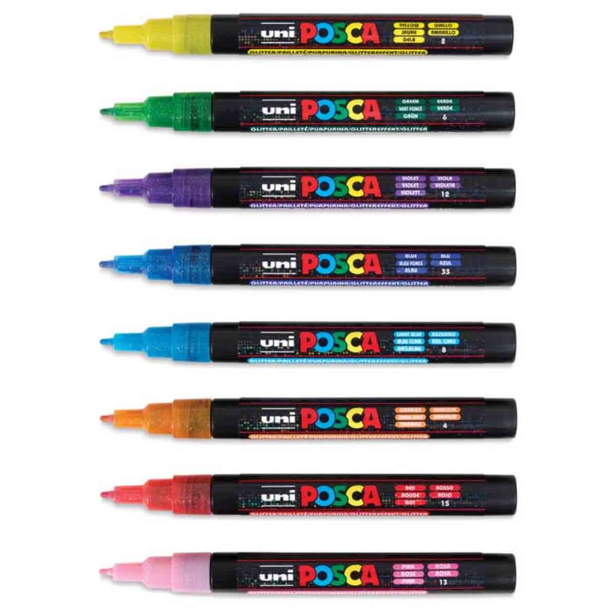 Uni Posca Glitter Colour Marker Set, Pack of 8