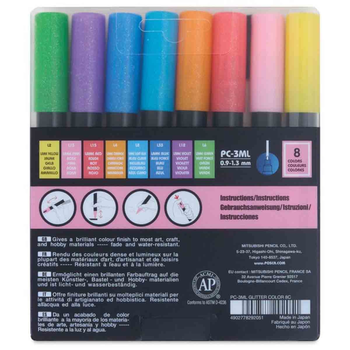 Uni Posca Glitter Colour Marker Set, Pack of 8