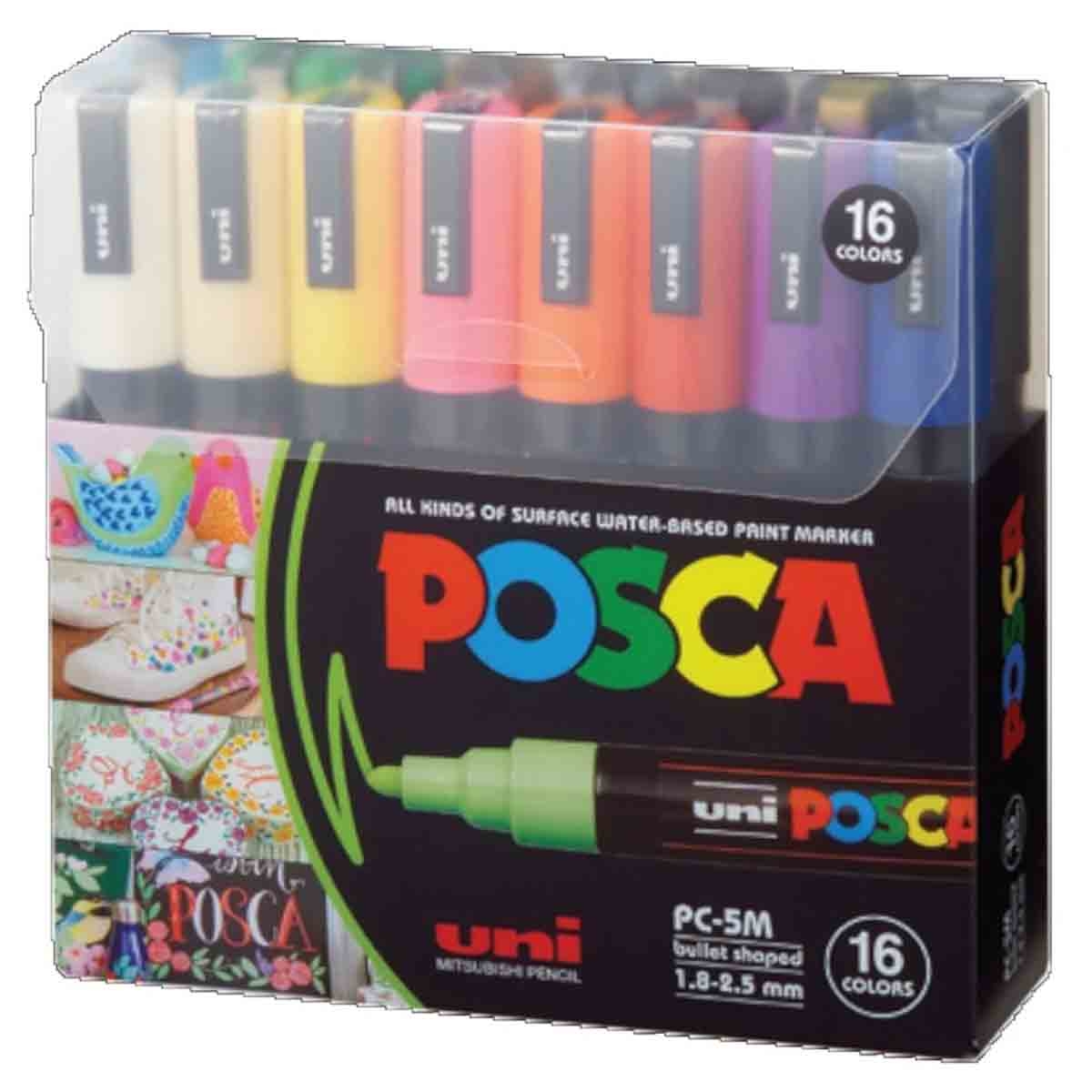 Uni Posca PC-5M Colour Bullet Marker Set, Pack of 16