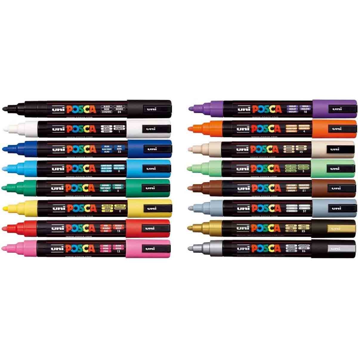 Uni Posca PC-5M Colour Bullet Marker Set, Pack of 16