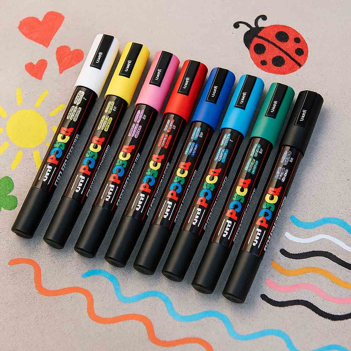 Uni Posca PC-5M Colour Bullet Marker Set, Pack of 8