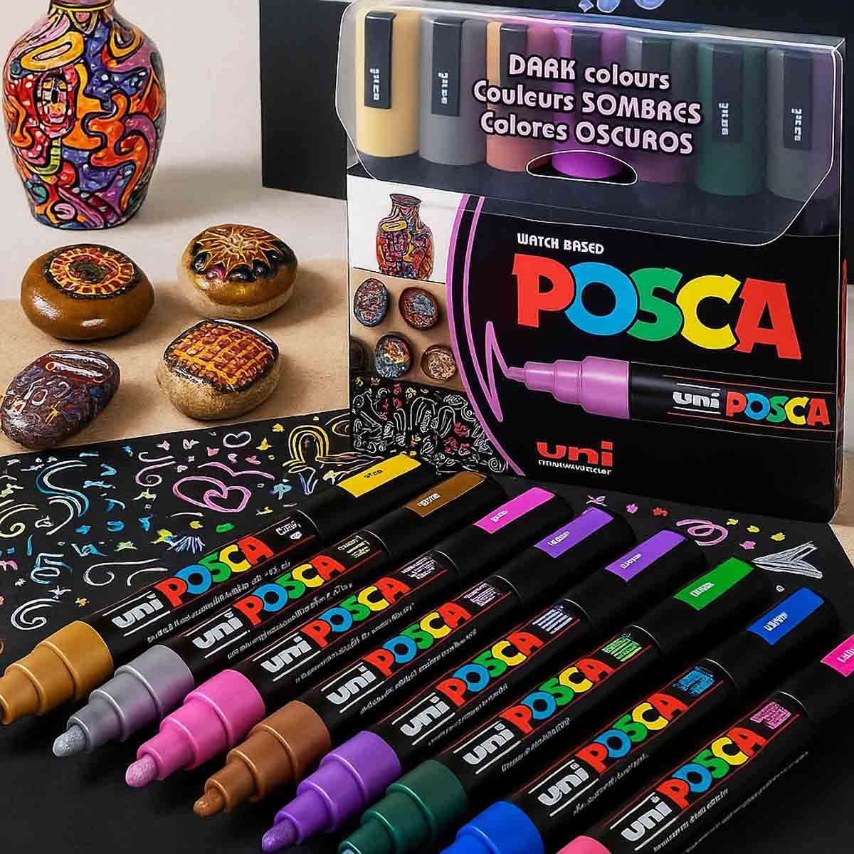 Uni Posca PC-5M Dark Colour Marker Set, Pack of 8
