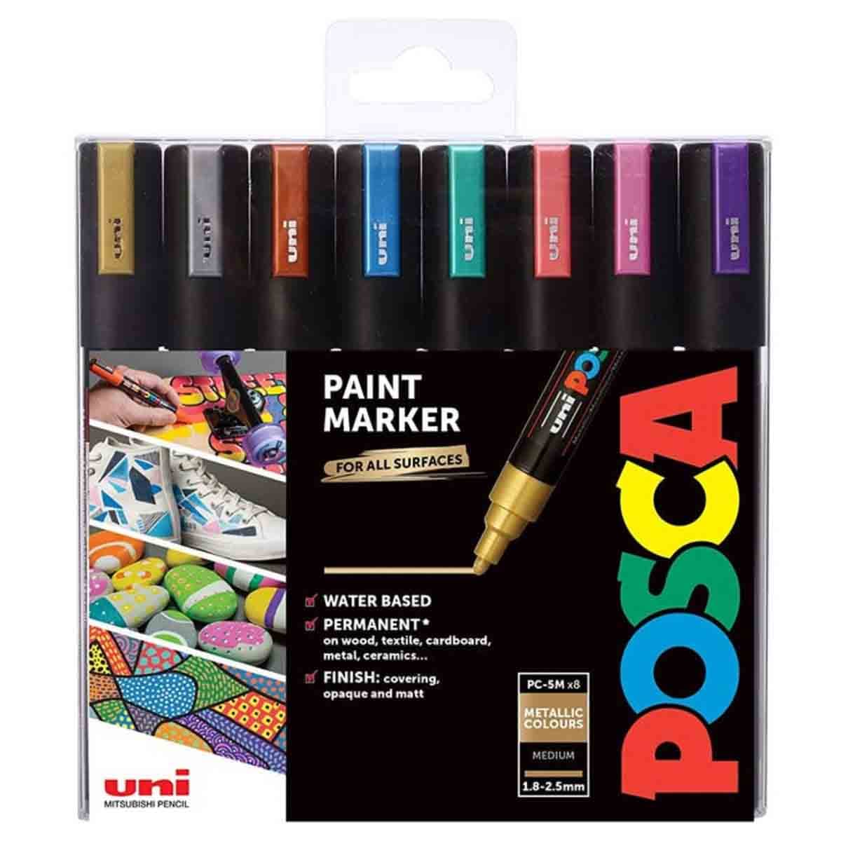 Uni Posca PC-5M Metallic Colour Marker Set, Pack of 8