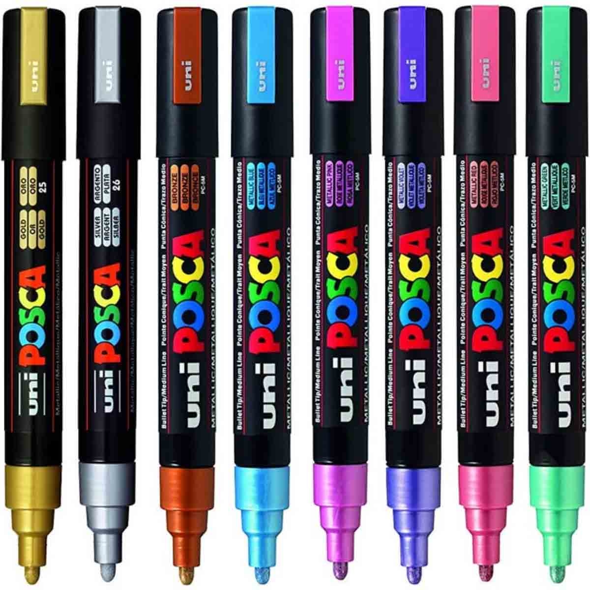 Uni Posca PC-5M Metallic Colour Marker Set, Pack of 8