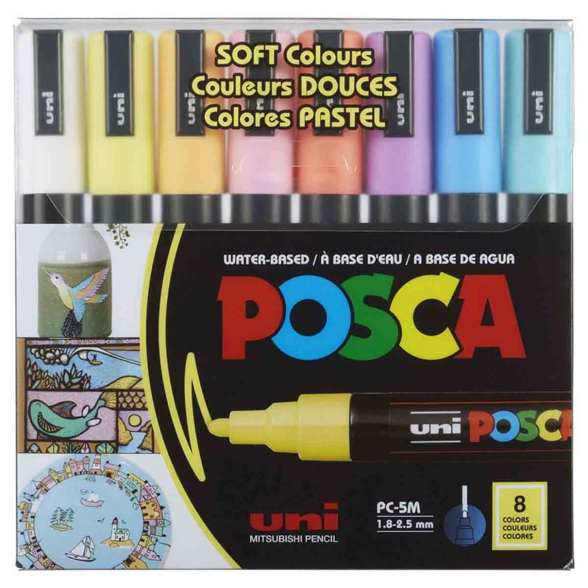 Uni Posca PC-5M Soft Colour Marker Set, Pack of 8