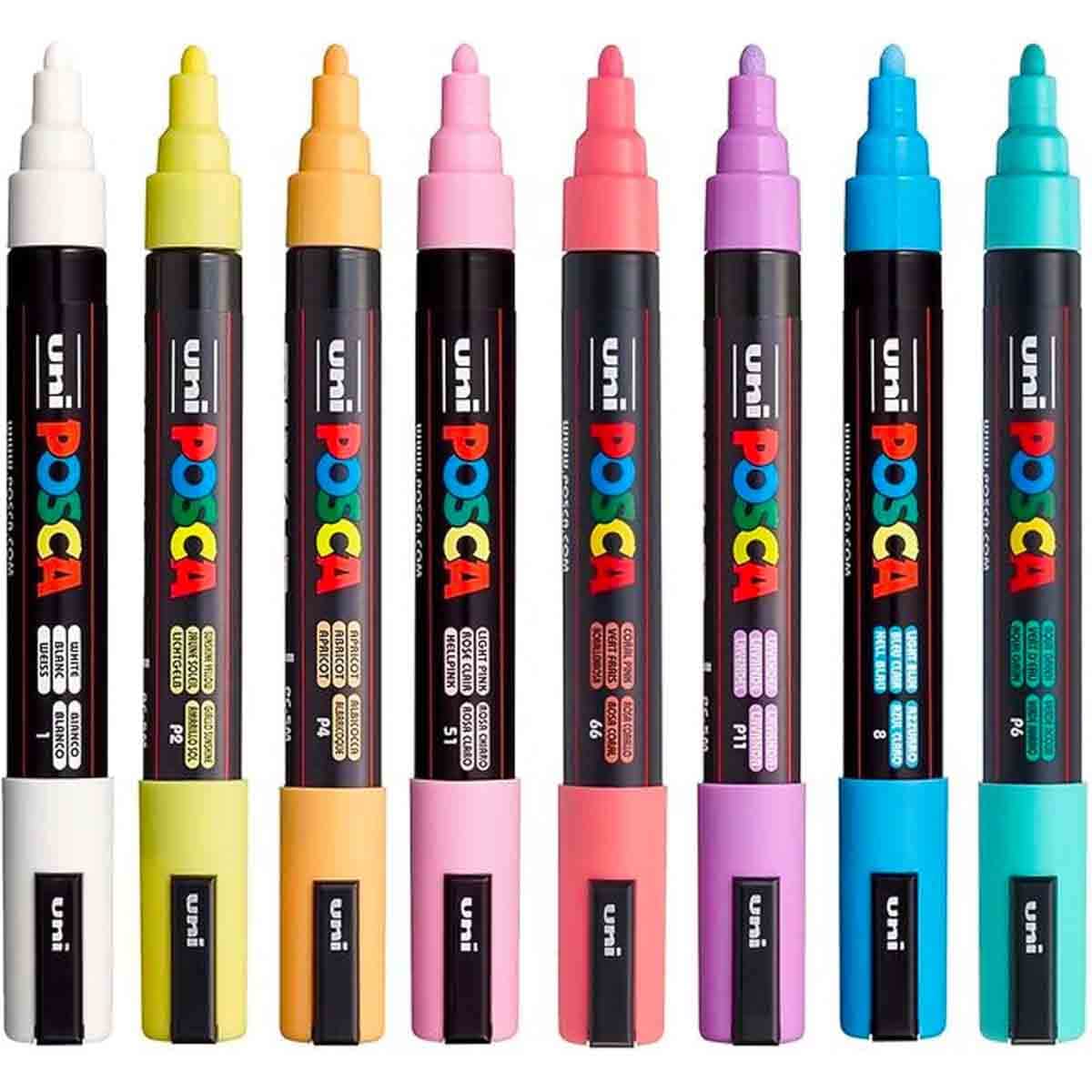 Uni Posca PC-5M Soft Colour Marker Set, Pack of 8