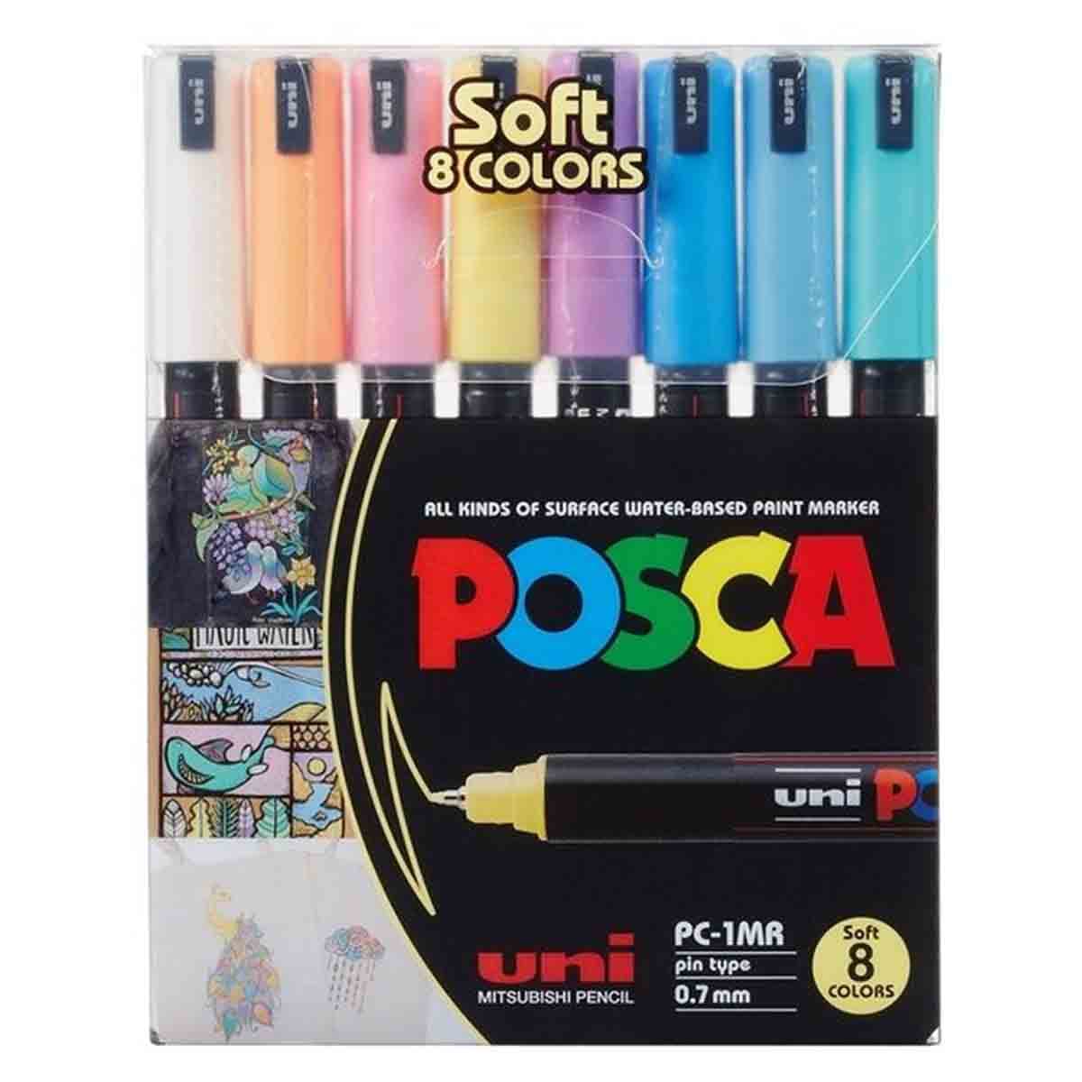 Uni Posca Soft Colour Paint Marker Set, Pack of 8