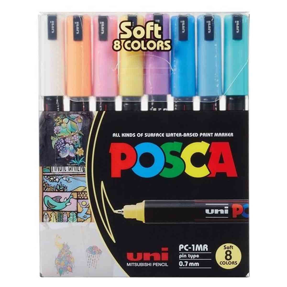 Uni Posca Soft Colour Paint Marker Set, Pack of 8