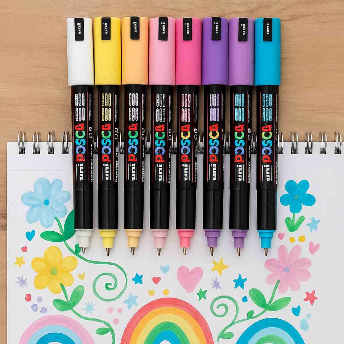 Uni Posca Soft Colour Paint Marker Set, Pack of 8