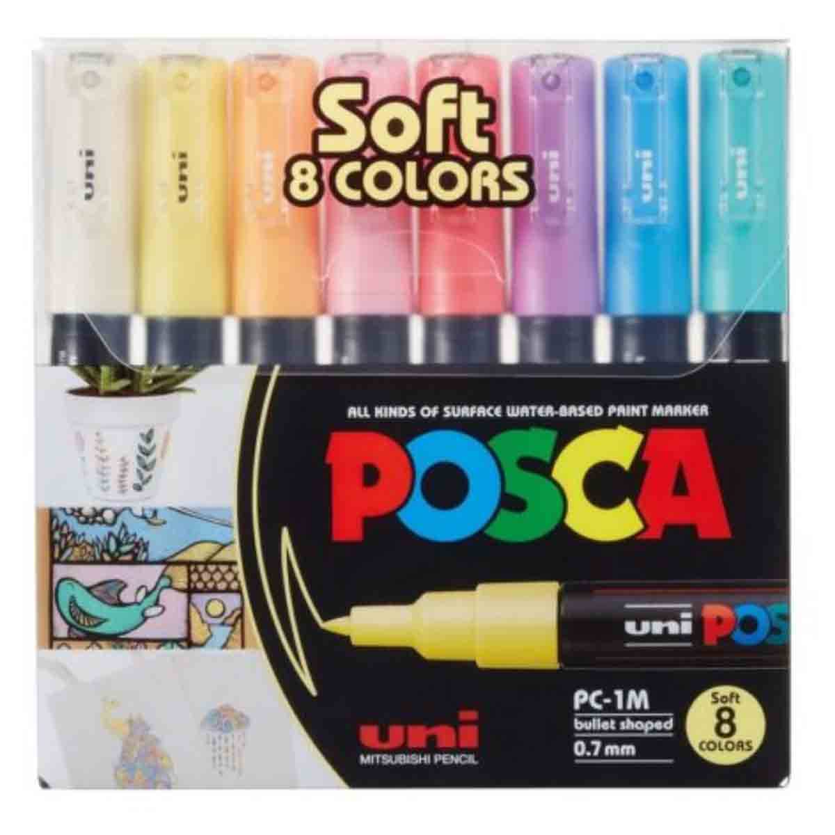 Uni Posca Soft Colour Paint Permanent Marker Set, Pack of 8