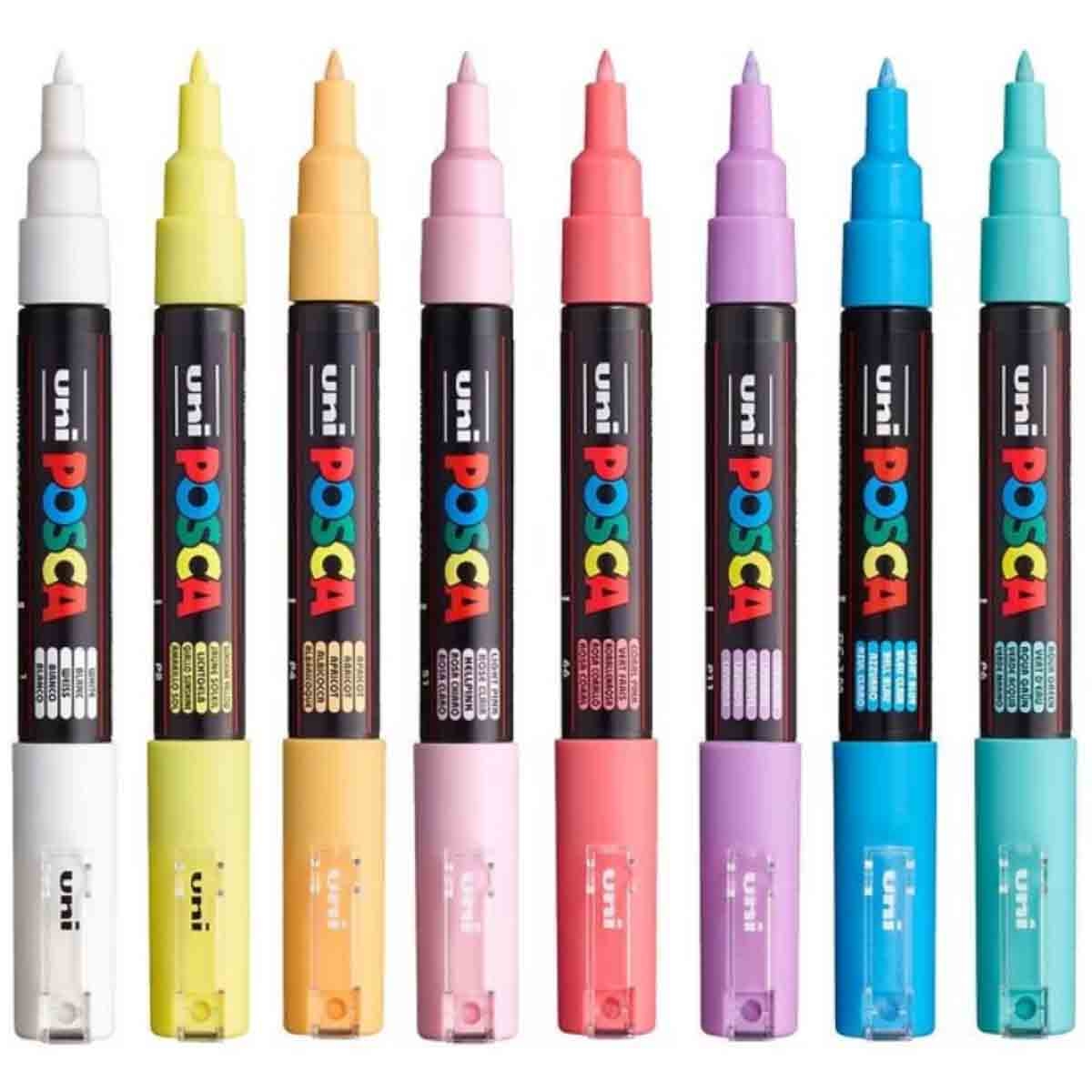 Uni Posca Soft Colour Paint Permanent Marker Set, Pack of 8