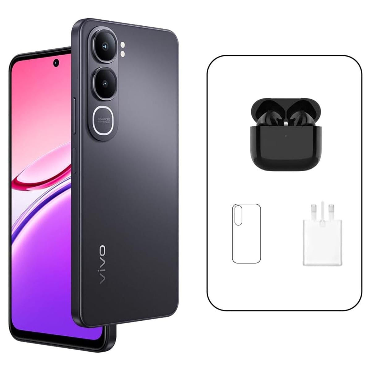 فيفو Y31s، جوال بتقنية 5G بنظام أندرويد (8GB + 256GB)، إصدار السعودية - أسود مع باقة سماعات لاسلكية بالكامل + شاحن + غطاء حماية