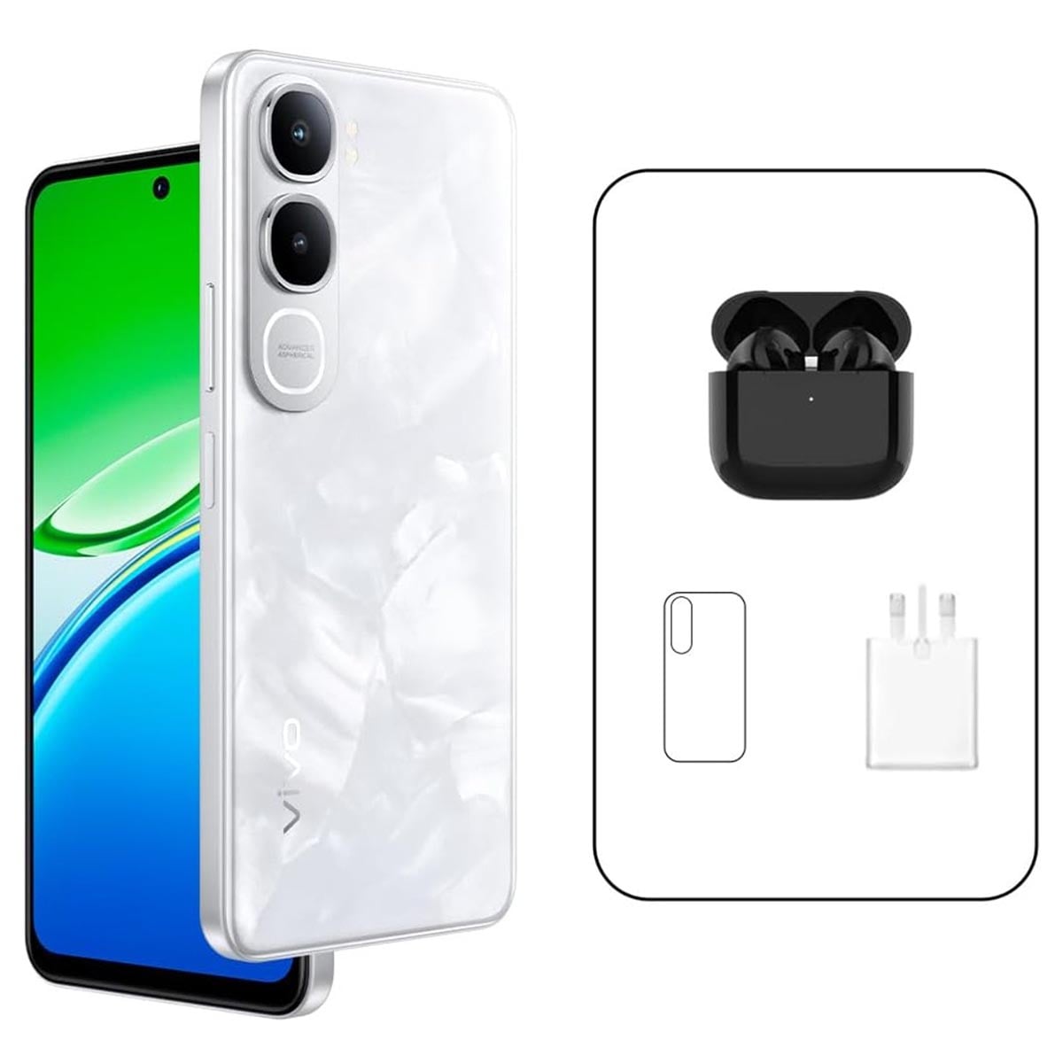 فيفو Y31s، جوال بتقنية 5G بنظام أندرويد (8GB + 256GB)، إصدار السعودية - أبيض مع باقة سماعات لاسلكية بالكامل + شاحن + غطاء حماية