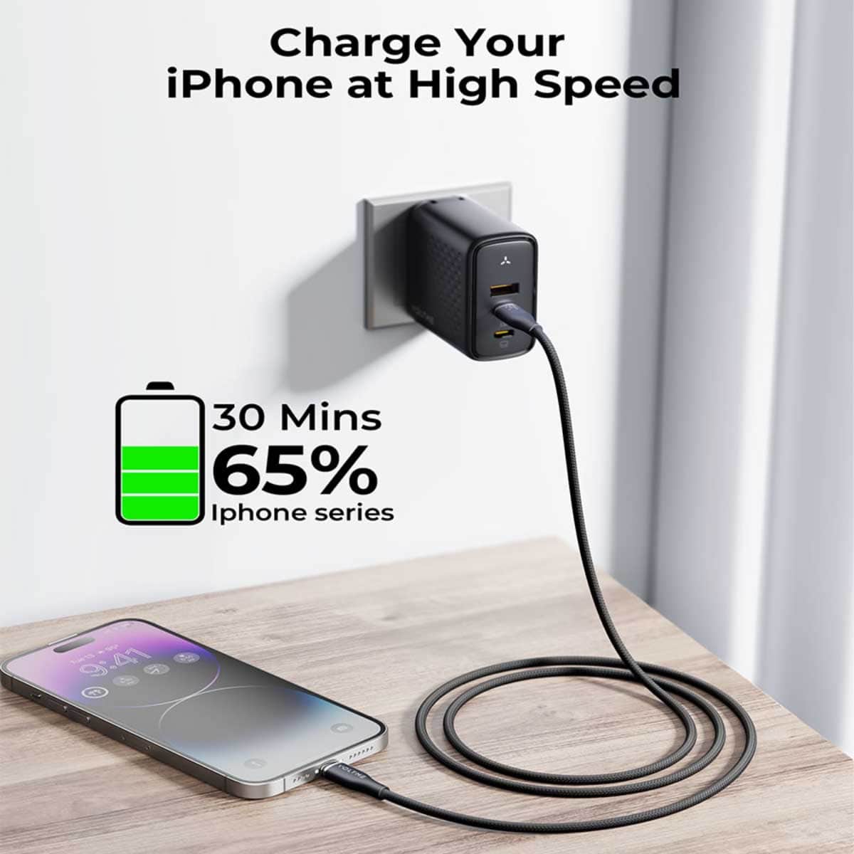Voltme 1.2m Black Rugg Series 30W Nylon USB-C to Lightning Cable