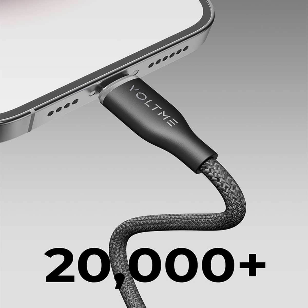 Voltme 1.2m Black Rugg Series 30W Nylon USB-C to Lightning Cable