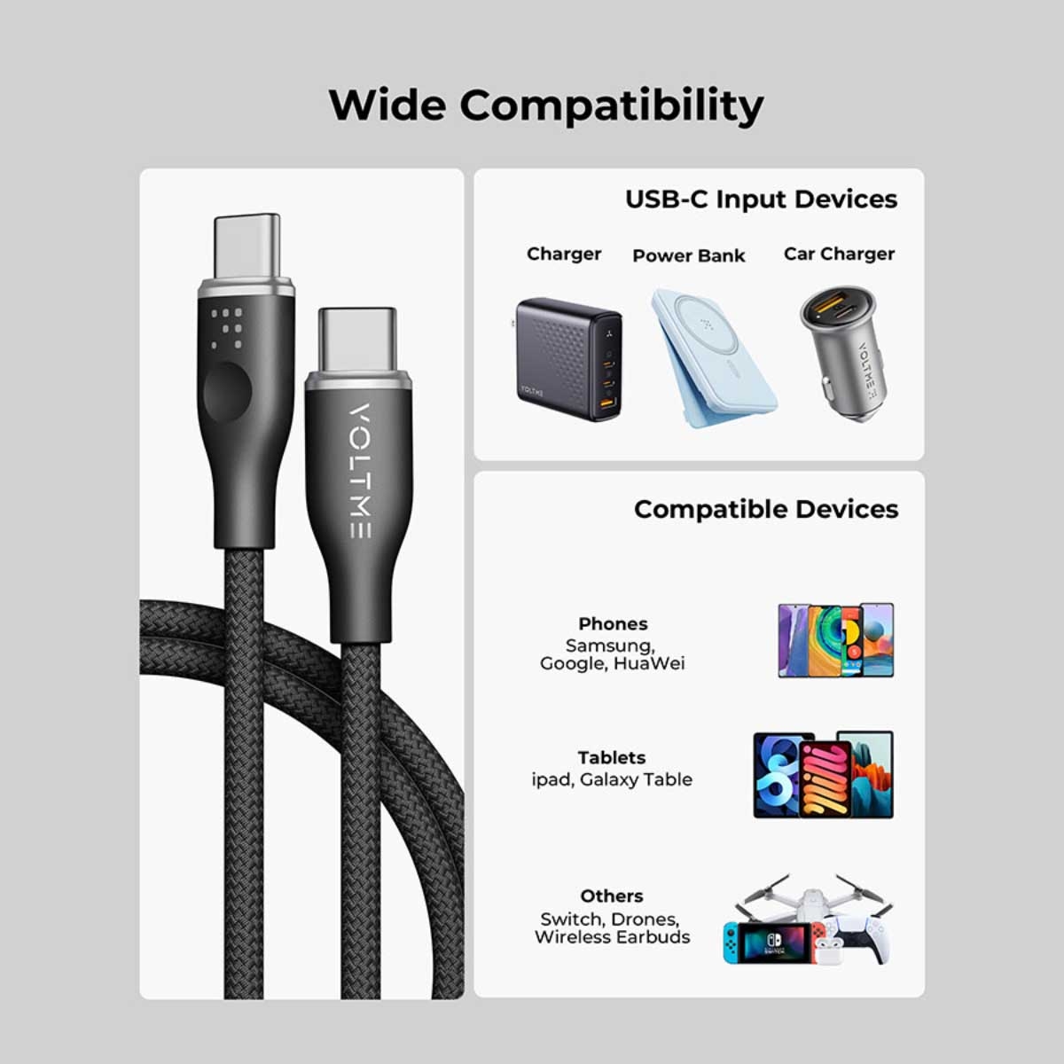 فولتمي كابل راج سيريز أسود من النايلون USB-C إلى Lightning بطول 1.2 متر وقدرة 30W