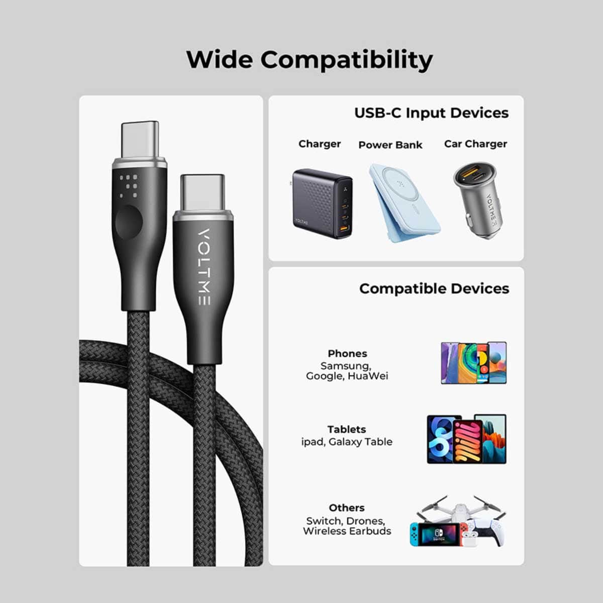 Voltme 1.2m Black Rugg Series 30W Nylon USB-C to Lightning Cable