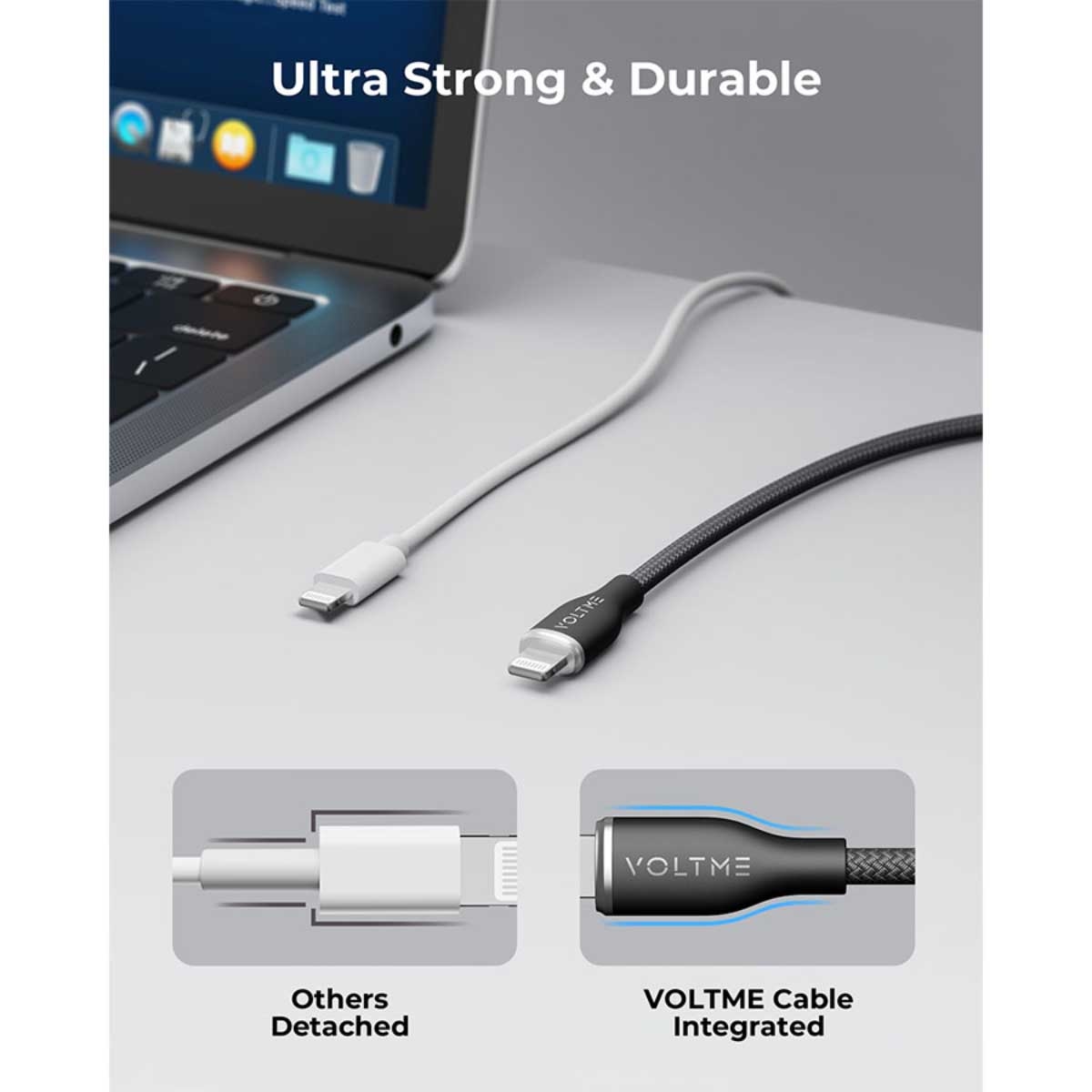 فولتمي كابل راج سيريز أسود من النايلون USB-C إلى Lightning بطول 1.2 متر وقدرة 30W