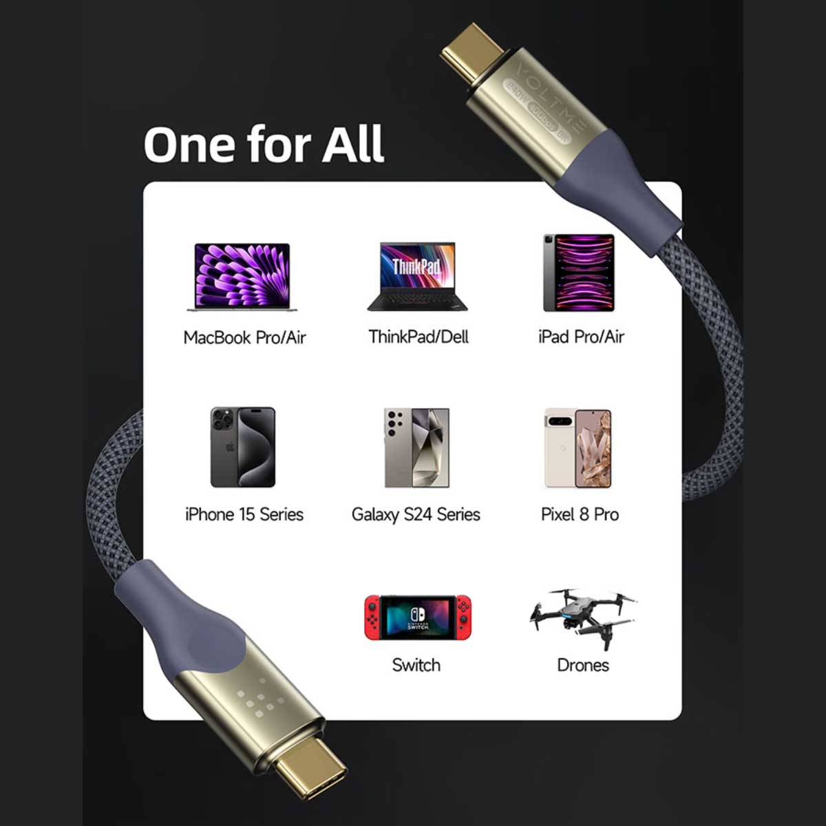 فولتمي كابل باور لينك يوترون سيريز USB-C إلى USB-C من النايلون بطول 1.2 متر وقدرة 240W